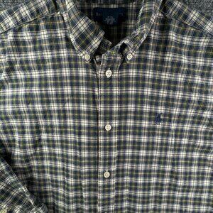 Ralph Lauren Boys Long Sleeve Button Up Shirt Green Plaid Size XL 20 Cotton